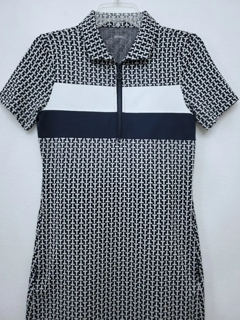 Tory Burch Sport Performance Jacquard Color-Block 1/4 Zip Logo Dress Size Small